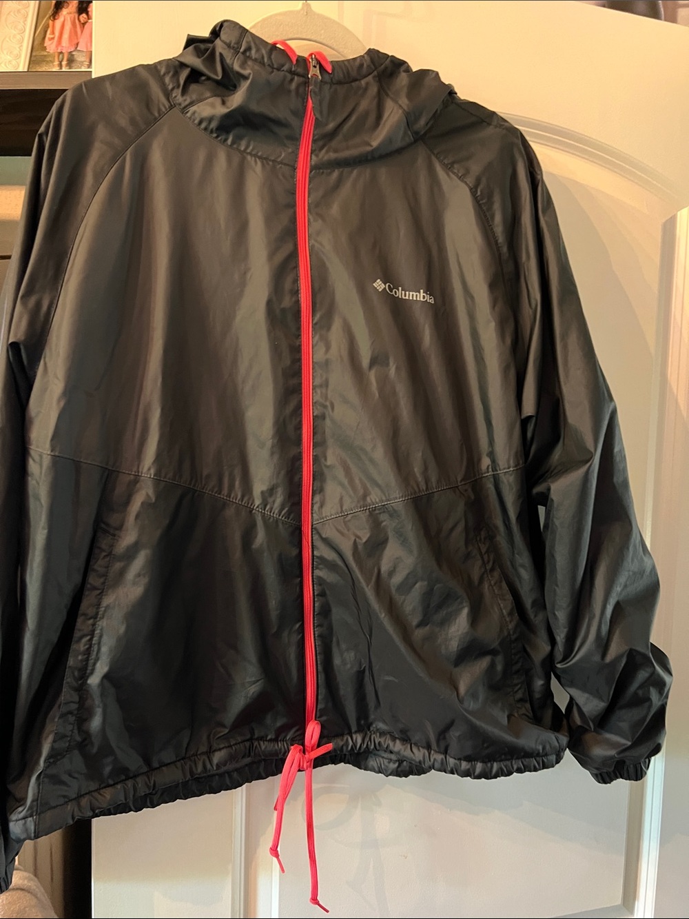 Columbia Black Raincoat with Pink Trim